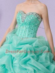 Apple Green Organza Lace Up Ball Gown Prom Dress Sleeveless Floor Length Beading and Ruffles and Pick Ups