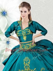 Traditional Floor Length Ball Gowns Sleeveless Teal Quinceanera Dress Lace Up