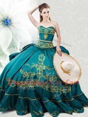Traditional Floor Length Ball Gowns Sleeveless Teal Quinceanera Dress Lace Up