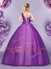 Latest One Shoulder Floor Length Ball Gowns Sleeveless Purple Vestidos de Quinceanera Lace Up