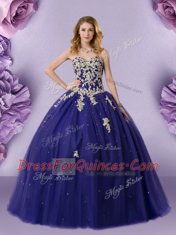 Unique Floor Length Navy Blue Vestidos de Quinceanera Sweetheart Sleeveless Lace Up