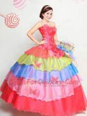 Luxurious Multi-color Sleeveless Appliques and Ruffled Layers Floor Length Quinceanera Dress