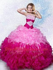 Multi-color Ball Gowns Beading Ball Gown Prom Dress Lace Up Organza Sleeveless Floor Length