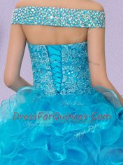 Baby Blue Ball Gowns Organza Off The Shoulder Sleeveless Beading and Lace and Ruffles Floor Length Lace Up Sweet 16 Dress
