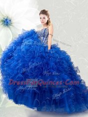 Organza Sleeveless Floor Length Sweet 16 Dress and Beading and Ruffles