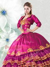 Organza and Taffeta Sleeveless Floor Length 15th Birthday Dress and Embroidery and Ruffled Layers