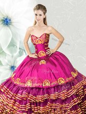 Organza and Taffeta Sleeveless Floor Length 15th Birthday Dress and Embroidery and Ruffled Layers