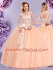 Peach Sweetheart Zipper Beading and Bowknot Sweet 16 Dress Sleeveless