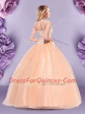 Peach Sweetheart Zipper Beading and Bowknot Sweet 16 Dress Sleeveless