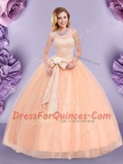Peach Sweetheart Zipper Beading and Bowknot Sweet 16 Dress Sleeveless