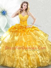 Sweetheart Sleeveless Organza Quinceanera Dress Ruffled Layers and Sequins Lace Up