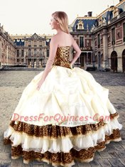 Comfortable Champagne Ball Gowns Strapless Sleeveless Taffeta Floor Length Lace Up Pick Ups and Hand Made Flower Quinceanera Gown