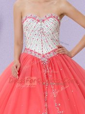 Fabulous Floor Length Watermelon Red Quince Ball Gowns Sweetheart Sleeveless Lace Up