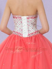 Fabulous Floor Length Watermelon Red Quince Ball Gowns Sweetheart Sleeveless Lace Up