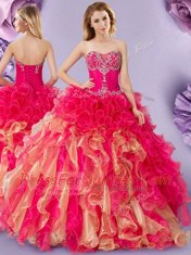 Unique Multi-color Sweetheart Lace Up Beading and Ruffles Sweet 16 Dresses Sleeveless