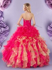 Unique Multi-color Sweetheart Lace Up Beading and Ruffles Sweet 16 Dresses Sleeveless