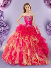 Unique Multi-color Sweetheart Lace Up Beading and Ruffles Sweet 16 Dresses Sleeveless