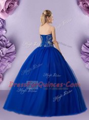 Sweetheart Sleeveless Sweet 16 Dress Floor Length Beading Royal Blue Tulle