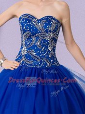 Sweetheart Sleeveless Sweet 16 Dress Floor Length Beading Royal Blue Tulle