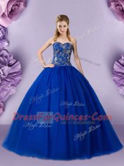 Sweetheart Sleeveless Sweet 16 Dress Floor Length Beading Royal Blue Tulle