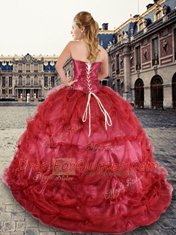 Red Strapless Neckline Beading and Pick Ups Vestidos de Quinceanera Sleeveless Lace Up