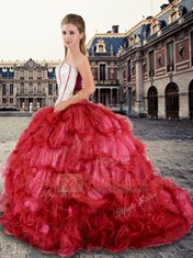 Red Strapless Neckline Beading and Pick Ups Vestidos de Quinceanera Sleeveless Lace Up