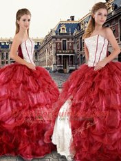Red Strapless Neckline Beading and Pick Ups Vestidos de Quinceanera Sleeveless Lace Up