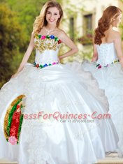 Edgy White Lace Up Sweetheart Beading and Appliques and Ruffles Quinceanera Gown Organza and Taffeta Sleeveless