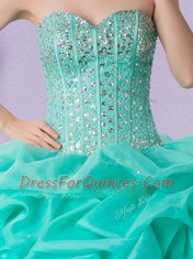 Turquoise Ball Gowns Organza Sweetheart Sleeveless Beading and Ruffles and Pick Ups Floor Length Lace Up 15 Quinceanera Dress
