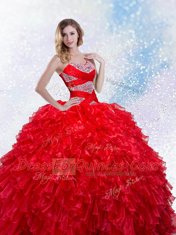 Sleeveless Floor Length Beading and Ruffles Lace Up Quinceanera Dresses with Royal Blue