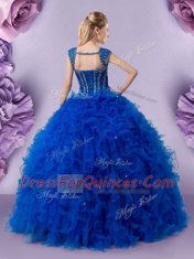 Straps Cap Sleeves Lace Up Floor Length Beading and Ruffles Ball Gown Prom Dress