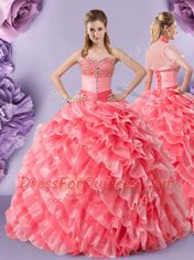 Sweetheart Sleeveless Organza Quinceanera Gowns Lace Lace Up