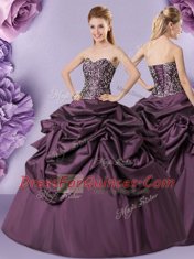 Taffeta Sweetheart Sleeveless Lace Up Embroidery and Pick Ups Sweet 16 Dresses in Purple