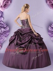 Taffeta Sweetheart Sleeveless Lace Up Embroidery and Pick Ups Sweet 16 Dresses in Purple