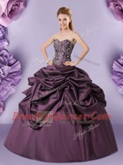 Taffeta Sweetheart Sleeveless Lace Up Embroidery and Pick Ups Sweet 16 Dresses in Purple