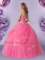 Rose Pink Sweet 16 Dress Military Ball and Sweet 16 and Quinceanera and For with Beading and Pick Ups Sweetheart Sleeveless Lace Up