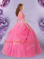 Rose Pink Sweet 16 Dress Military Ball and Sweet 16 and Quinceanera and For with Beading and Pick Ups Sweetheart Sleeveless Lace Up