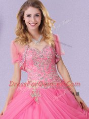 Rose Pink Sweet 16 Dress Military Ball and Sweet 16 and Quinceanera and For with Beading and Pick Ups Sweetheart Sleeveless Lace Up
