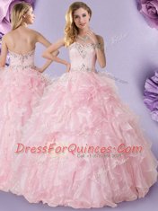 Baby Pink Sleeveless Beading and Ruffles Floor Length 15 Quinceanera Dress