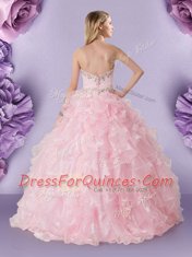 Baby Pink Sleeveless Beading and Ruffles Floor Length 15 Quinceanera Dress