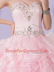 Baby Pink Sleeveless Beading and Ruffles Floor Length 15 Quinceanera Dress