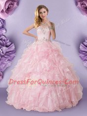 Baby Pink Sleeveless Beading and Ruffles Floor Length 15 Quinceanera Dress