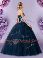 Glorious Tulle Sweetheart Sleeveless Lace Up Beading Quinceanera Gown in Dark Green