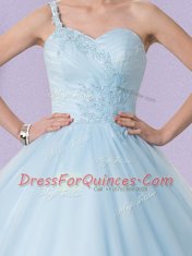 One Shoulder Sleeveless Tulle 15 Quinceanera Dress Appliques Lace Up