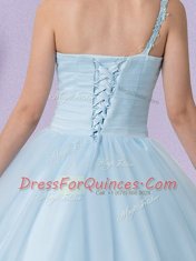 One Shoulder Sleeveless Tulle 15 Quinceanera Dress Appliques Lace Up