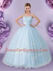 One Shoulder Sleeveless Tulle 15 Quinceanera Dress Appliques Lace Up