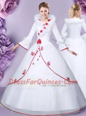 Shining Lace Floor Length Ball Gowns Long Sleeves White 15 Quinceanera Dress Zipper