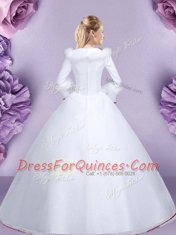 Shining Lace Floor Length Ball Gowns Long Sleeves White 15 Quinceanera Dress Zipper