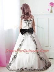 Super Straps White Zipper Flower Girl Dresses Appliques and Belt Sleeveless Floor Length