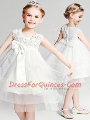 Fabulous Scoop Sleeveless Appliques and Bowknot Zipper Toddler Flower Girl Dress